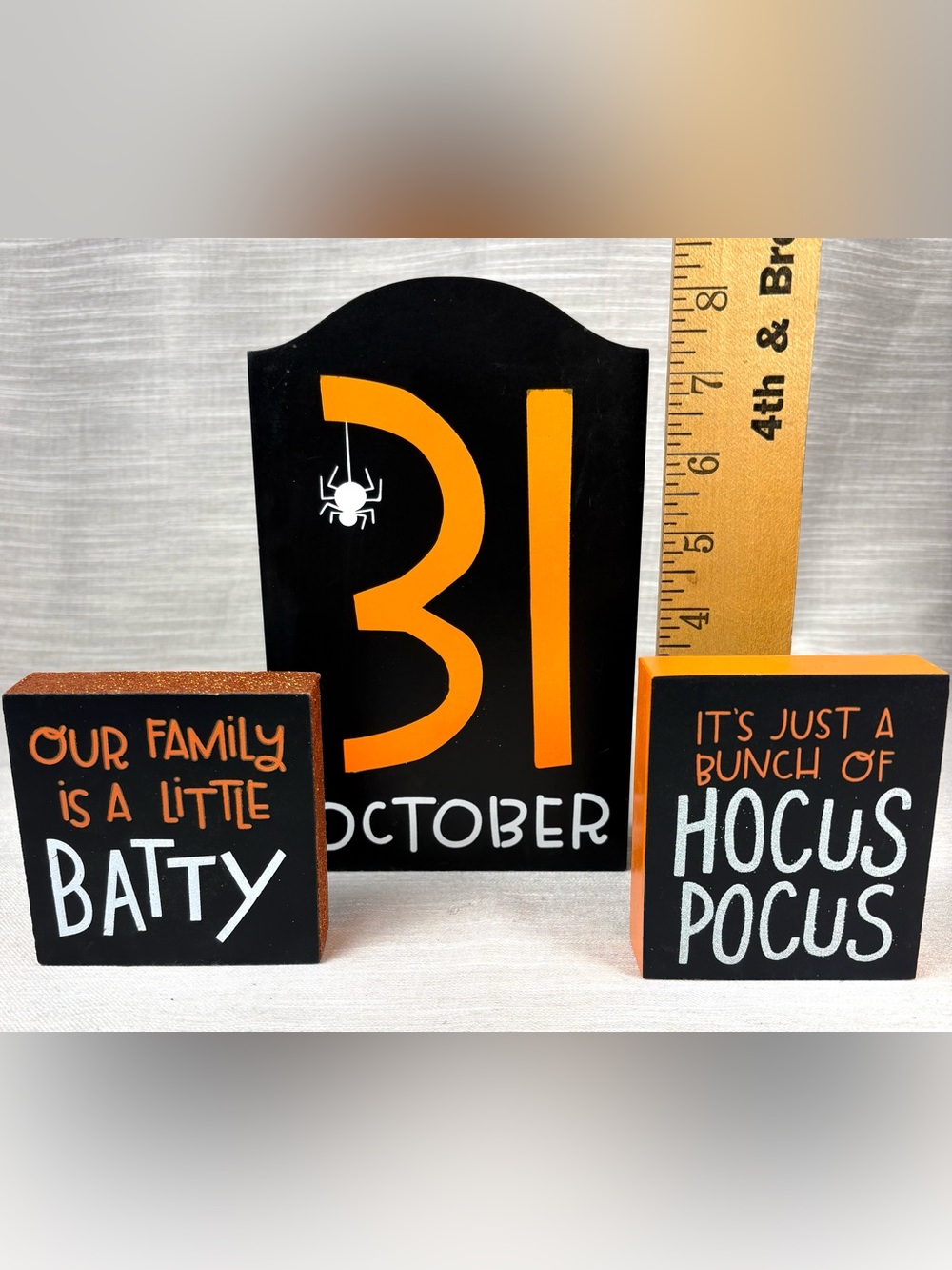 Halloween Block Sign Set - Black & Orange Festive Trio